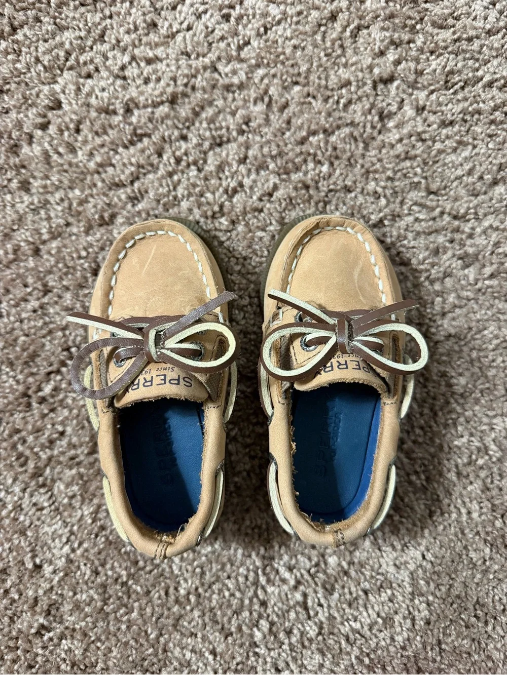 Sperry Kids Tan Leather Moccasins with Navy Insoles